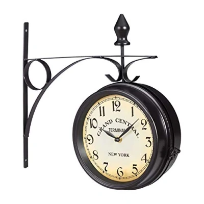 Image of Relaxdays Train Station Clock, Double sided, Battery operated, Vintage New York HWD 35x35x10 cm, Black