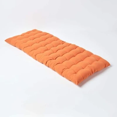 Image of HOMESCAPES Burnt Orange Garden Bench Cushion 2 Seater Seat Pad for Patio Furniture Kitchen or Dining Indoor &amp; Outdoor Use Comfortable 100% Cotton Modern Tufted Style Thick 108cm Wide