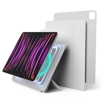 Image of elago Magnetic Folio case Compatible with iPad Pro 12.9 inch 6th, 5th, 4th Generation Back plate can be attached to metal materials, Apple Pencil and elago’s (Light Grey)