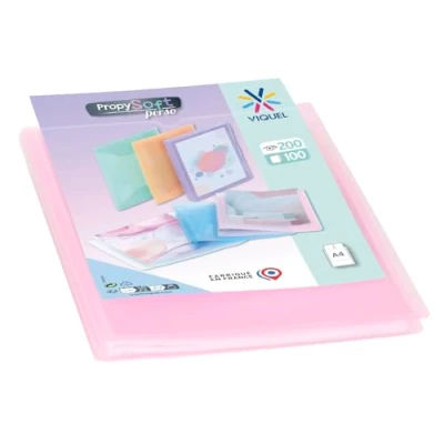 Image of Viquel A4 200 View Display Book Customisable Document Holder 100 Smooth Quality Pockets Pastel Pink