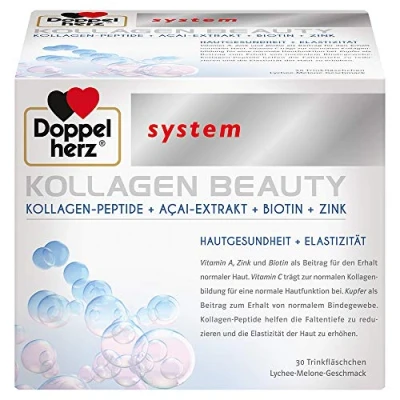 Image of Doppelherz collagen beauty, 30 drinking bottles with peptides, açai extract, biotin, zinc anti wrinkles, skin health