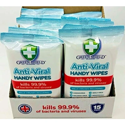 Image of Green Shield Anti Viral Handy Pocket Wipes 15pk X12 = 180