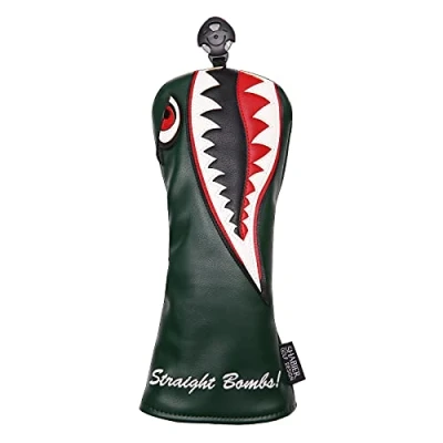 Image of SHABIER New War Shark Flying Tiger Warshark Golf Driver Headcover for Taylormade M3 M4 M5 M6 SIM Club (Green Hybird Cover)