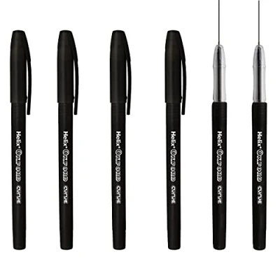 Image of Helix Oxford Curve Ballpoint Pen 1.0mm Needle Point Nib Black Ink Pack of 6