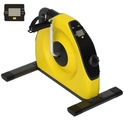 Image of SPORTNOW Mini Exercise Bike, Portable Pedal Exerciser, Under Desk Bike with LCD Display for Legs and Arms, Rehabilitation, Therapy Home Office Workout, Yellow