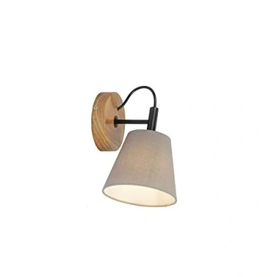Image of Qazqa Country Wall Lamp I Light Wood with Gray Cupy Suitable for LED E14 1 Fabric Living Room Kitchen Bedroom