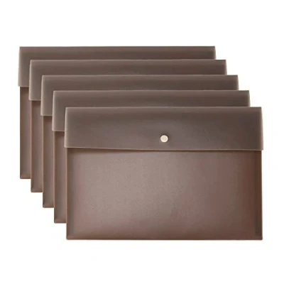 Image of VANRA 5 Pieces A4 Envelopes Folders for Paperwork Plastic Wallets Document Organizer with Snap Button Closure Letter Size (Brown)
