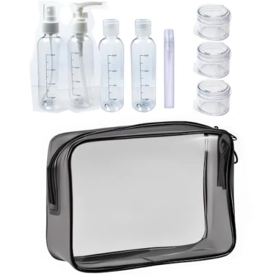 Image of Toiletry Bag &amp; Travel Bottles Set for Toiletries TSA Approved Bottle Leak Proof Refillable Size Containers Kit Clear