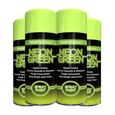 Image of Classic Signature 4 x Neon Green 200ML, Spray Paint Aerosol Fluorescent Bright Graffiti (Banksey) Matt Finish