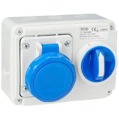 Image of ROSI Interlocked Socket, Grey/Blue, 16a 2p+t ip67
