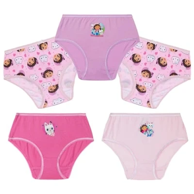 Image of Gabby&#039;s Dollhouse Girls Knickers, Comfy Breathable 100% Cotton Underwear for Kids Pack of 5 (Purple/Pink, 6 Years)