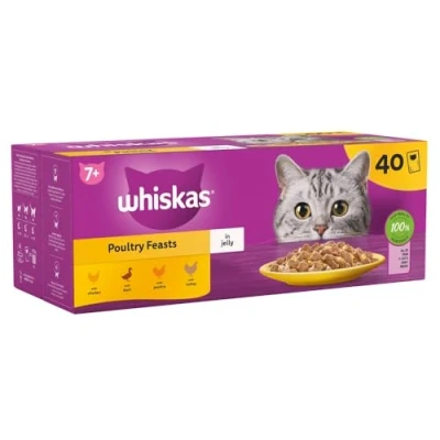 Image of Whiskas 7+ Senior Cat Food Poultry Selection in Jelly, 85 g (Pack of 40), Packaging May Vary
