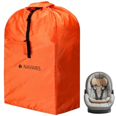 Image of Navaris Baby Car Seat Travel Bag Waterproof Durable Carrier Cover with Address Tag for Airplane Gate Check Carry Straps Air Plane Essentials Orange