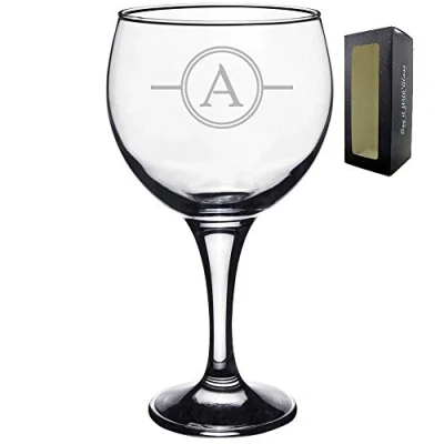 Image of Personalised Engraved Initial Gin Balloon Glass, Gift Boxed, Ideal for Birthdays, Christmas, Wedding Gifts
