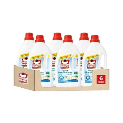 Image of Omino Bianco Liquid Washing Machine, 138 Washes, Respects Colours and Fabrics, Fresh Scent with White Musk Essence, 1160 ml x 6 Packs