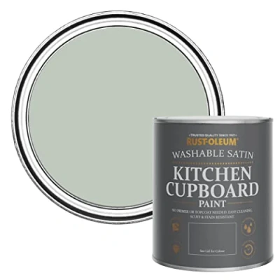 Image of Rust Oleum Green Scrubbable Kitchen Cupboard Paint in Satin Finish Chalk 750ml