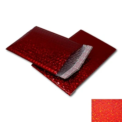 Image of EPOSGEAR 10 Pack Red Holographic Metallic Gloss Foil Padded Bubble mailing Gift Postal Bag Envelopes Perfect for or wrap Christmas, Birthdays etc (250mm x 180mm DVD)