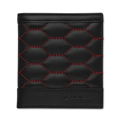 Image of Audi 3152201300 Men&#039;s Leather Wallet, RFID Protection, Black/Red