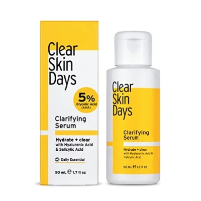 Image of Clear Skin Days Hyaluronic Acid, Glycolic Acid &amp; Salicylic Clarifying Serum AHA BHA Spot, Blemish Acne Hydrating Treatment for Soft Glowing Skin, 50ml
