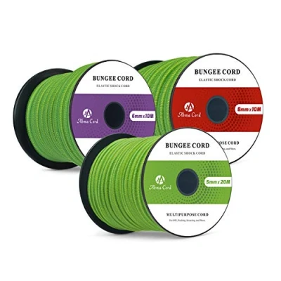 Image of Abma Cord Bungee 8mm 10M Elastic Shock 100% Stretch Rope for Tarpaulin, Trailer, Backpack, Tent Pole, Kayak Neon Green