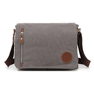 Image of HAOWEN Vintage Canvas Messenger Bag, 13 Inch Laptop Shoulder Bag Satchel for Men Women School Work And Daily Use (Gray)