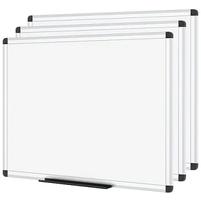 Image of VIZ PRO Dry Erase White Board, 60 X 45 cm, 3 Pack, Wipe Whiteboard with Silver Aluminium Frame and Pen Tray