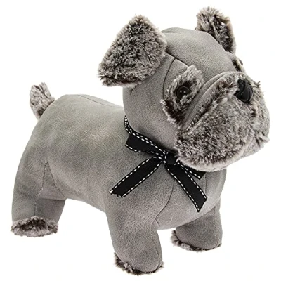 Image of Grey Faux Leather Standing Pug Doorstop