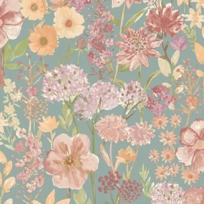 Image of Wildflowers Blue Wallpaper Naturistic Floral Petals Classic Colourful Vibrant Flowers Stylish Feature Wall