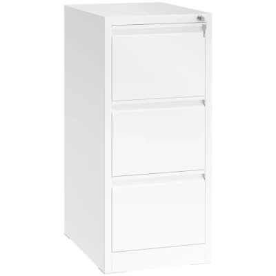 Image of YITAHOME Filing Cabinet with 3 Lockable Drawers, Anti tipping Rolling Wheel for Home Office, Under Desk File Storage Cabinets Letter/Legal/A4 Size, White, 62 x 45 102cm