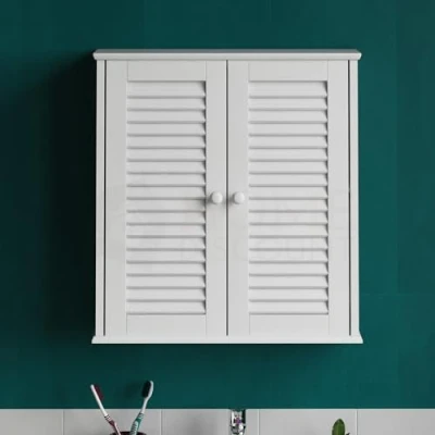 Image of Bath Vida Bathroom Cabinet Double Door Shutter Wall Mounted Storage Shelf, White