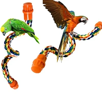 Image of Pet Bird Parrot Colorful Cotton Standing Rope Perch Climbing Stand Toys Cage for Parrot/Parakeet/Cockatiel Bungee 40CM (16 Inch)
