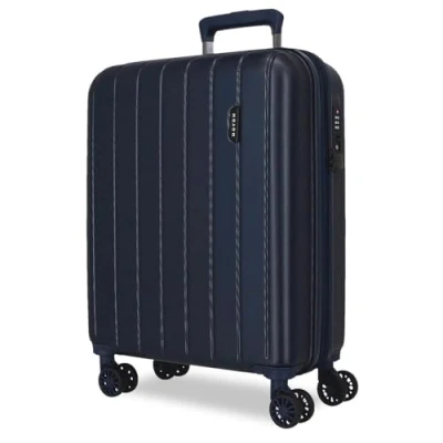 Image of Movom Wood Blue Cabin Suitcase 40 x 55 20 cm Rigid ABS TSA Lock 38 Litre 3.2 kg 4 Double Wheels Hand Luggage