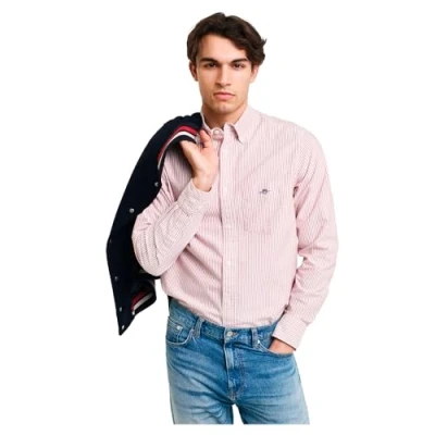 Image of GANT Men&#039;s Reg Oxford Banker Stripe Shirt, Iron Red, S