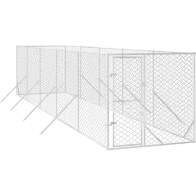 Image of vidaXL Outdoor Dog Kennel Silver 2x10x2 m Galvanised Steel