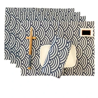 Image of CosyAurora Placemats 30 x 40 cm Navy Blue Ocean Waves for Dining Table, Set of 4 (B)