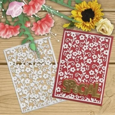 Image of Flower Background Frame Metal Die Cuts,Merry Christmas Leaf Cutting Dies Cut Stencils DIY Scrapbooking Decorative Embossing Paper Card Making