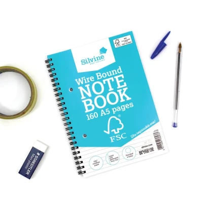 Image of Silvine Envrionmentally Friendly Wirebound Notebook A5 (5 Pack)