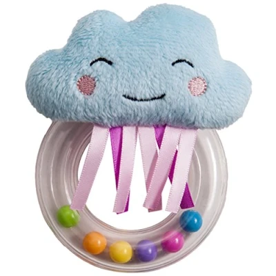 Image of Taf Toys Cheerful Cloud Newborn Baby Rattle. Soft Plush Toddler Sensory Ring Rattle with Ribbons. Easy to Grab. Colourful Beads. Suitable for Boys &amp; Girls from Birth