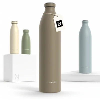 Image of LARS NYSØM Stainless Steel Insulated XL Water Bottle 12oz 17oz 25oz 34oz 51oz Thermo Flask for Hot and Cold Beverages Leakproof Drinking (Taupe Brown, 1500ml)