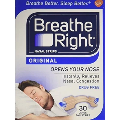 Image of Breathe Right Snoring Congestion Relief Nasal Strips, Large, Original, 30 Strips