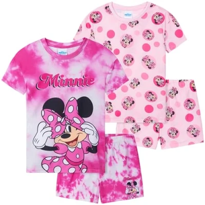 Image of Get Trend Disney Minnie Mouse PJs for Girls Pack of 2 Short Sleeve Pyjamas Set Kids Lounge Sets Nightwear Soft Comfy Sleepwear Gifts (2 3 Years, Fuchsia Minnie)