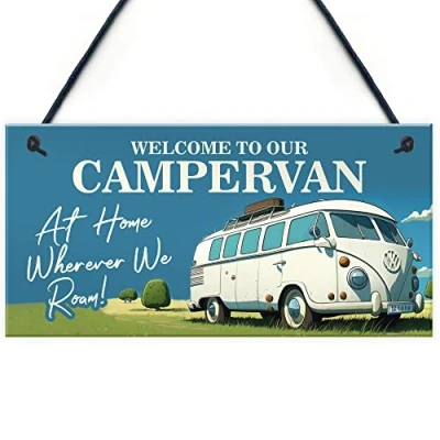 Image of Red Ocean Campervan Welcome Sign Novelty Wall Hanging Decor Durable For Indoor/Outdoor Use Funny Home Plaque Birthday Gifts Him Her