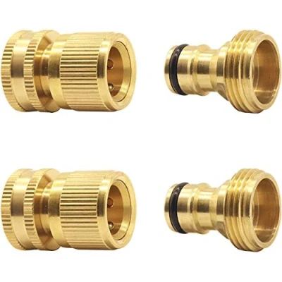 Image of Hydrogarden Garden Hose Quick Connect Solid Brass Connector Fitting Water Connectors 3/4 inch (2SETS)