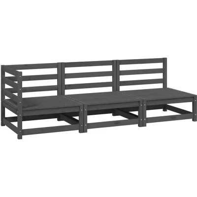 Image of vidaXL Solid Pinewood Garden Lounge Set 3 Piece Outdoor Terrance Patio Backyard Living Room Furniture Wooden Sofa Seating Chairs Grey