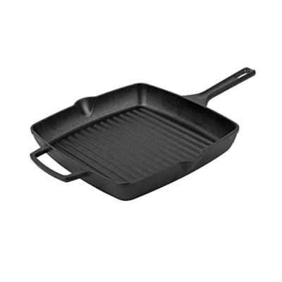 Image of Prestige x Nadiya Cast Iron Griddle Pan Pre Seasoned Square 25cm, Induction suitable, BBQ &amp; Oven Safe, Toxin Free Skillet Pan, Black