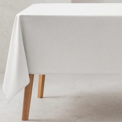 Image of GAMUSI Tablecloth Plain Fabric Organic Cotton Waterproof Stain Resistant Rectangular White 140 x 200 cm