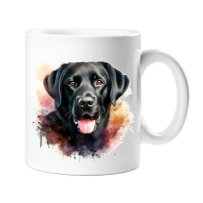 Image of Stag Gallery Black Labrador Retriever Lab Dog Watercolour Splash Effect Gift 10oz Ceramic Mug Artistic Colourful Coffee Tee