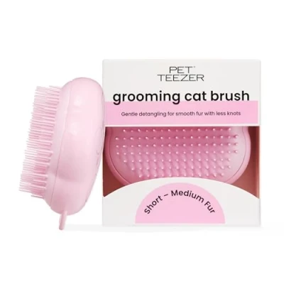Image of Pet Teezer Tangle Cat Grooming Brush Short, Medium Hair Soft Bristles to Detangle Knots Pink