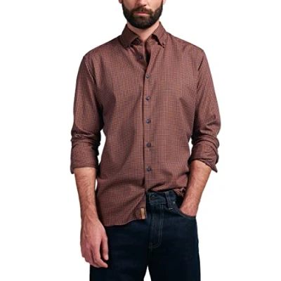 Image of eterna, Sustainably made long sleeved shirt, checked, regular fit, brown, 44