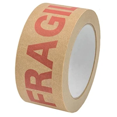 Image of NATEE® Strong Paper Packaging Tape Eco Friendly Fully Recyclable Fragile Printed Kraft for Packing Parcels and Boxes Brown Moving House 50m x 50mm Width 1 Roll